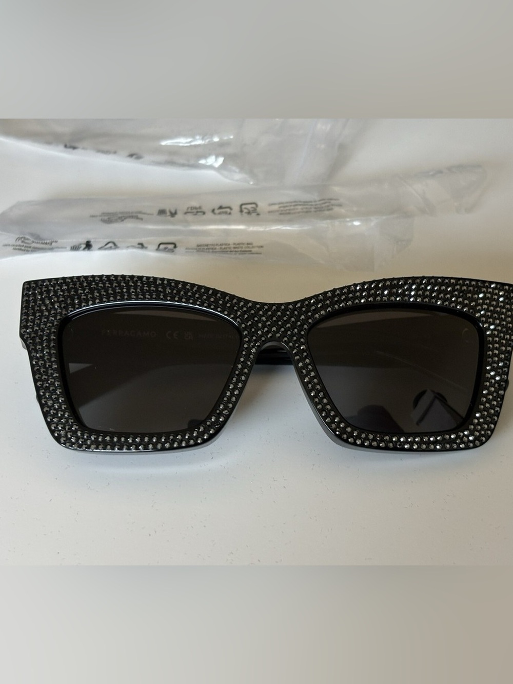 Salvatore Ferragamo Black Crystal-Studded Square Sunglasses - Picture 7 of 7